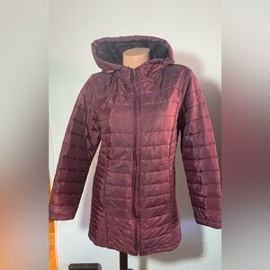 Miss London Black Label Burgundy Lightweight Puffer Jacket Size M